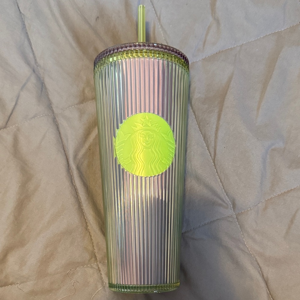 New Starbucks Iridescent Tumbler with Neon Green Logo
